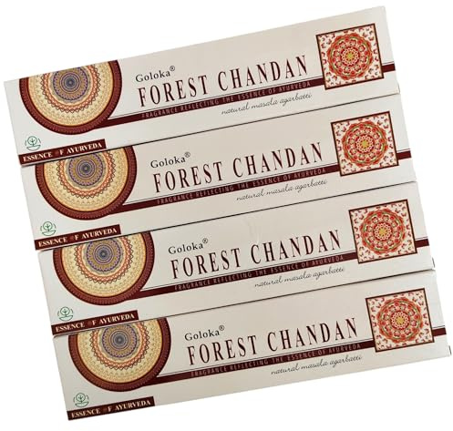 Goloka Forest Chandan Lot de 4 paquets de bâtons d'encens Essence ayurvédique 15 g