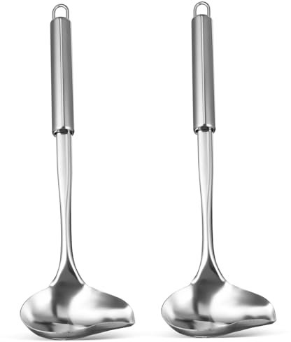 HOLIDYOYO 2pcs Stainless Steel Oil Spoon Spout Ladle Long Handle Sauce Spoon for Gravy Serving for Restaurant Kitchen Use for Precise Pouring