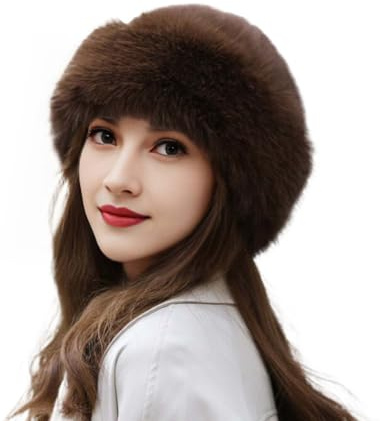 YEKEYI - Cappello caldo in pelliccia sintetica da donna - Cappello alla moda per l'inverno - Cappello versatile - Berretto invernale, marrone, Taglia unica