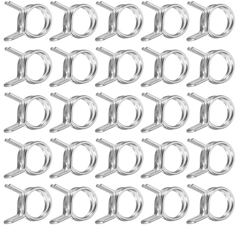 sourcing map 25Pcs 10mm/0.39inch Inner Dia Double Wire Spring Hose Clamp, Stainless Steel Adjustable Spring Clips for Hose Fuel Line Silicone Tube Water Pipe Air Pipe