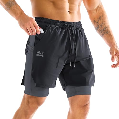 BROKIG Laufhose Herren Kurz 2 in 1 Gym Hose Sport Shorts | Kurze Sporthose Herren mit Innenhose, Outdoor Running Shorts Men, Laufshorts Herren mit Handytasche