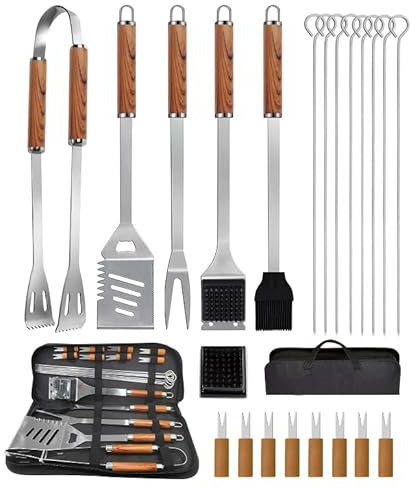 Zenmos Set di 22 utensili da barbecue in acciaio inossidabile con borsa per riporre oggetti per uomini, regalo di compleanno, kit di accessori per barbecue resistente, set regalo di utensili per