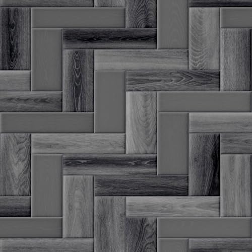 VINYL FLOORING UK Diana Tile 999D Black Wood Effect Anti-Slip Vinyl Flooring For Kitchen, Bathroom, 2.6mm Thick Textile Backed Vinyl Sheet-2m(6'6) X 3m(9'9)-6m²
