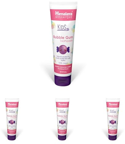 Himalaya Botanique Kids Toothpaste | Bubble Gum Flavor | Reduces Plaque and Makes Teeth Stronger | Increases Teeth-Gum Grip | Fluoride free, vegan & gluten free- 80g (Packung mit 4)