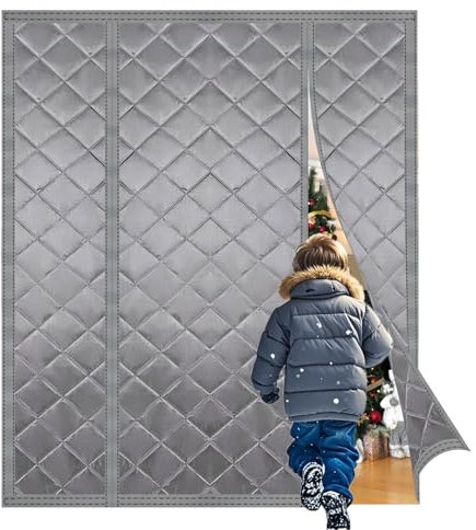 Magnetischer Türvorhang für den Winter, wärmeisoliert, 120 x 190 cm, wetterfest und energiesparend, mit Polyester-Baumwolle, Wärme, Kälte, Lärm und Zugluft, Grau