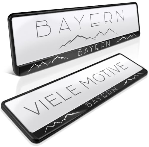 2 Kennzeichenhalter | Freistaat Bayern 01 | Alpen Berge Allgäu | Boarisch | Zugspitze | BY | Nummernschildhalter | Kennzeichen-Halterung | Nummernschild-Halterung | Auto-Kennzeichen | Auto-Schilder