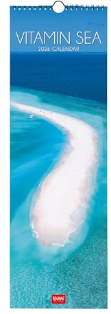Legami - Wandkalender 2026, Vitamin Sea, kleiner Wandkalender, 12 Monate und Jahresplaner, in 6 Sprachen, Platz für Notizen, Sternzeichen, internationale Feiertage, 16 x 49 cm