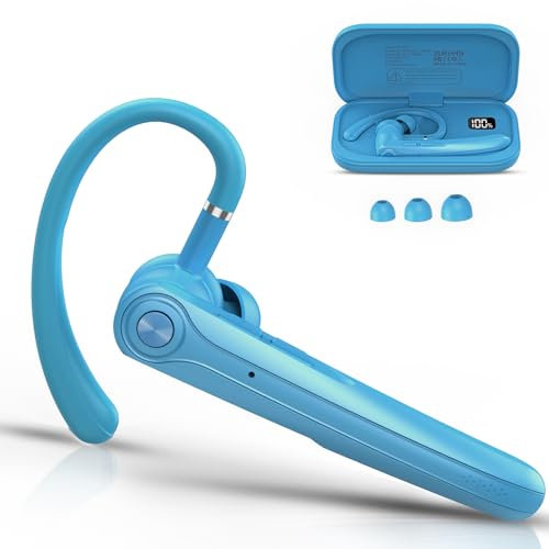 Atheewon Oreillette Bluetooth sans Fil V5.4, 120 Heures de Conversation Mains Libres Oreillette, Ecounteurs Bluetooth avec Double Micro antibruit ENC pour Conduite/Affaires/Bureau, Bleu