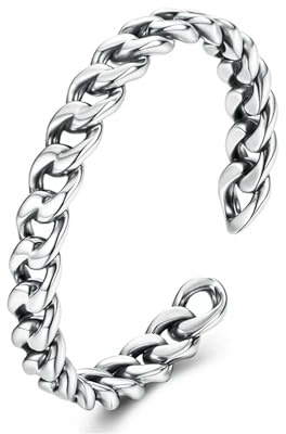 925 Sterling Silber Cuban Link Band Ring Für Frauen Männer, Klassischer Minimalistischer Offener Kettenglieder-cocktailring