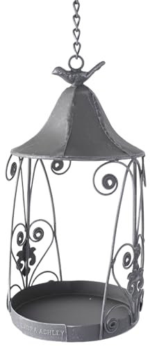 Metalldekoration Vogelkäfig “Kräutergarten” – Hängelaterne aus Eisen im Landhausstil mit filigranen Vogelfiguren & Antik-Look, 50 cm H inkl. Kette, Ø 15 cm, Indoor & Outdoor