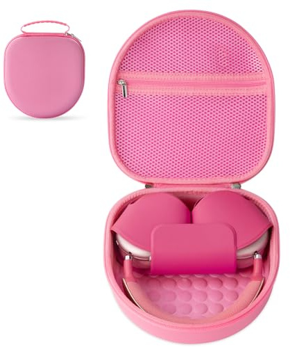Case for Apple Airpods Max 2/ Airpods Max Headphones, Travel Portable Headphone Hard Case Cover Bag, Mesh Pouch with Zipper for Charger and Accessories (Pink)