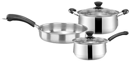 3-teiliges Kochgeschirrset aus Edelstahl, Bratpfanne mit flachem Boden, Suppentopf, Milchtopf-Set, ideal für Gasherd, Induktionsherd, Elektroofen usw.