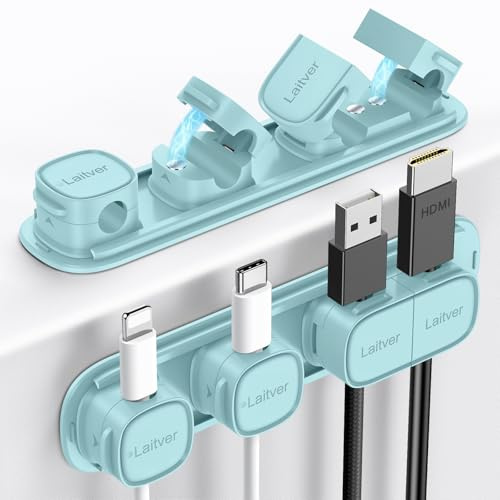 Laitver Clip per Cavi, 6 Pezzi Magnetico Fermacavi, Autoadesivi Organizer Cavi Scrivania con Base in Plastica, Accessori Scrivania Gestione Cavo per Auto, USB, Casa, Ufficio, Comodino