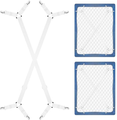 CHRORINE Bettlakenhalter, verstellbare Bettlakenbefestigungen, Clips halten Bettwäsche an Ort und Stelle, 2 Stück/Set, Weiß