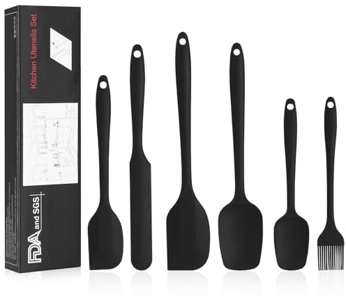 Tixexo 6 Stück Silikon Spatel Set,Teigschaber,Küchenutensilien,Hitzebeständiger Antihaft-Küchenbackwerkzeuge Kuchenspatel für Kochen Backen Mischen (Schwarz)