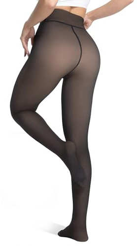 DIKER Medias Térmicas Mujer Invierno - Leotardos Mujer de Forro Polar, Medias Térmicas de Alta Elasticidad con Cintura Alta y Versión Alargada, Negro