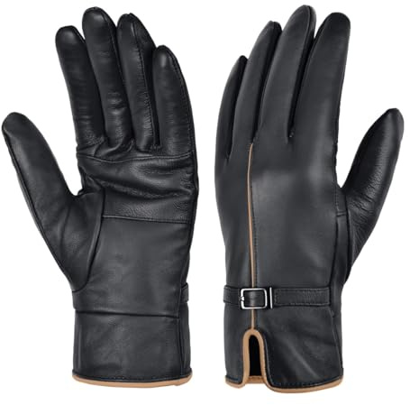 Harssidanzar Gants en cuir pour femmes Gants d'hiver doublés chauds pour temps froid SL026EU,Noir,Taille L