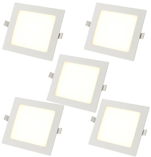 AntDau71® - 5 Pezzi Faretto LED da Incasso Quadrato 4200K Luce Bianca Naturale Ultra Sottile per Soffitto Cartongesso per Interno Esterno - Alta Luminosità e Design Moderno (12 Watt (16,5cm X 16,5cm))
