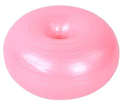RASTKY Pelota Inflable de PVC con Forma de Donut Rosa de 50 Cm - Ejercicio de Asiento Antiexplosión para Niños y Adultos - Yoga, Entrenamiento de Fuerza y ​​Uso en el Aula con Bomba de Pie Incluida
