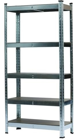 Scaffali resistenti in metallo a 5 ripiani – Rack regolabili zincati per garage e capannoni – unità robuste per nizing strumenti e forniture