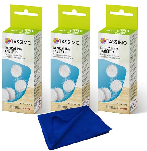 SomosTrade Pflegeset für alle TASSIMO Kapselmaschinen mit 12 Entkalkungstabletten (TCZ6004) für 6 Anwendungen inklusive 1 x Mikrofaser Reinigungstuch