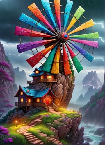 Puzzles 70 Pieces for Adults Windmill Cottage Cliff, Puzzle Games for Adults, Educational Game Decompression, Puzzle for Adult 70 Home Decors Family Challenge Toys for Men Women Elders Seniors
