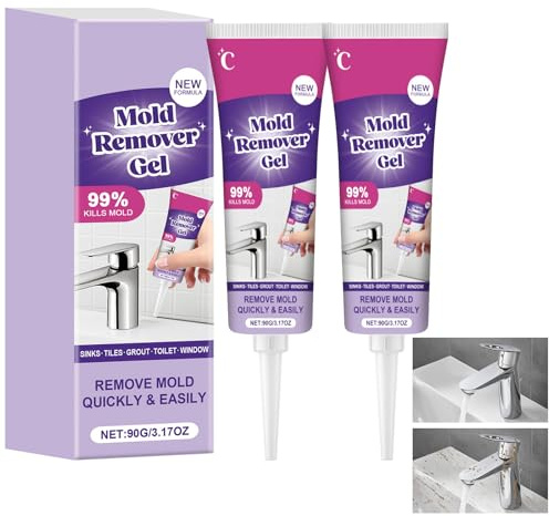 VLUVLA 2PCS Mould Remover Gel, Cleaning Gel for Bathroom & Kitchen | Household Stain Remover, Deep Penetration for Tile Gaps, Grout & Sealant, Non-Drip Formula, 90g per Tube