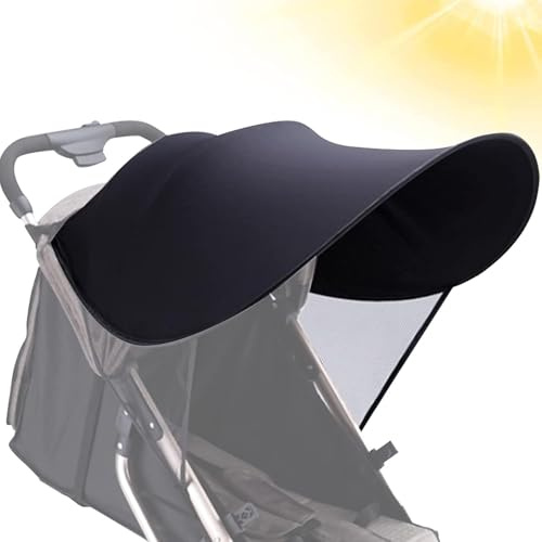 Parasol para cochecito de bebé, protección solar para cochecito, protección UV 50+, tamaño universal, protección solar para cochecito de bebé, resistente al viento y a los rayos UV, color negro
