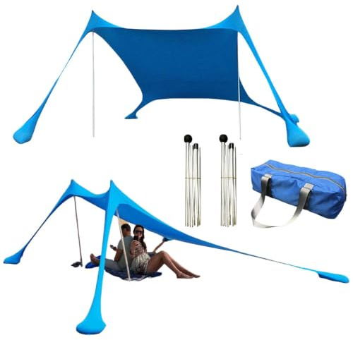 Tente de plage - Parasol - Protection UV - Tente de plage - Tente de plage avec sac de sable - Voile d'ombrage portable pour pique-nique, pêche, camping