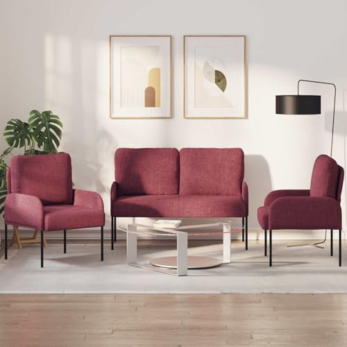 Kaloriko Sofagarnitur 3-teilig Weinrot aus Sperrholz mit Metallbeinen 115 x 56 x 80 cm modernes Wohnzimmer Sofa Couch Dreisitzer Polstergarnitur für gemütliche Entspannung und platzsparende Nutzung