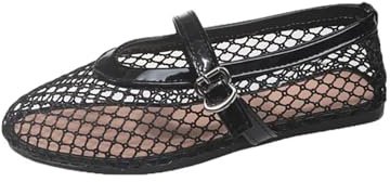 Dam rutnät ballerinor, snygga genombrutna spetsar, sandaler sommar för, andningsbart nät, svart, Size42