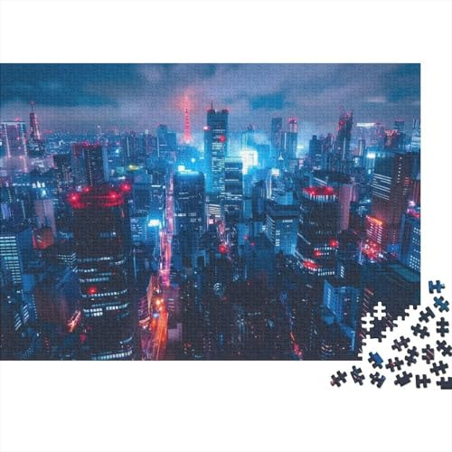 Modern City Skyline 1000 Piece Jigsaw Puzzle Paper for Adults Night Urban Lights Puzzle Game for Family Relaxation Focus Home Decor Gift 52x38cm/1000pcs
