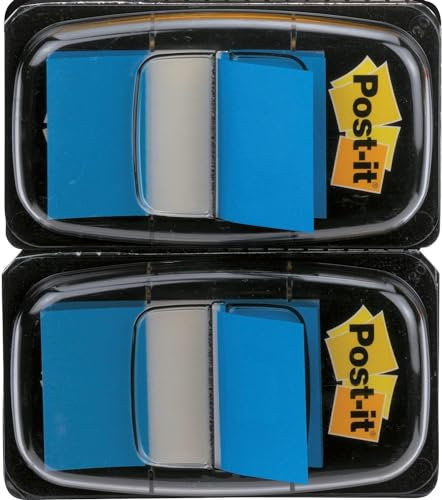 Post-It Index Haftstreifen, Standard, Blau - 2 Spender, 25.4 mm x 43.2 mm, 50 Blatt pro Spender - Zum Markieren, Hervorheben oder Farbcodieren wichtiger Informationen