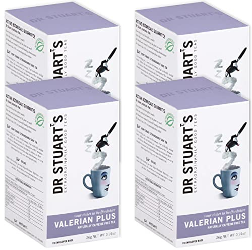 Dr Stuarts Detox Herbal Tea 15 Bags (Pack of 4) - Made in a Carbon Neutral Factory - Queens Award for Enterprise (Valerian Plus)