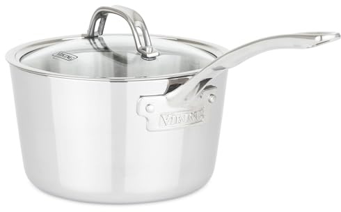 Viking Contemporary 3-Ply Stainless Steel Sauce Pan with Glass Lid, 3.4 Quart Saucepan Cooking Pot, Dishwasher and Oven Safe, Induction Ready, Silver
