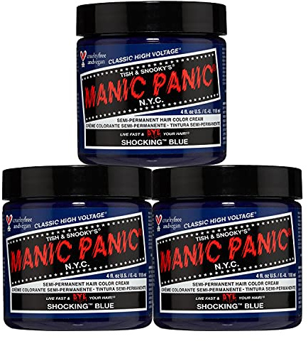 Manic Panic Shocking Blue Classic Creme, vegan, tierversuchsfrei, semipermanente Haarfarbe, 3 x 118 ml