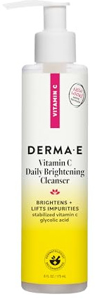 Derma E Vitamin C Daily Brightening Cleanser, 6 Fl Oz, Hydrating Cleanser to Help Even Skin Tone, Moisturizing Face Wash for a Radiant Glow