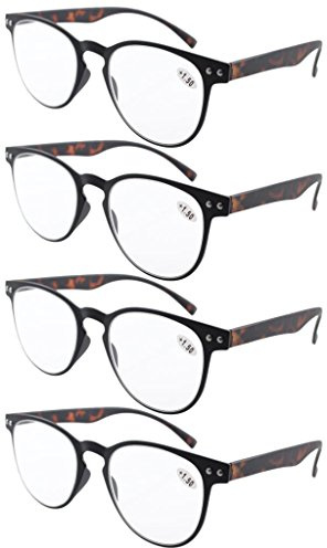 Eyekepper 4-Pack Runde Voll Coverage Ultradünnes Flex-Rahmen Lesebrille Leser Schwarz Rahmen Schildkröte Arme