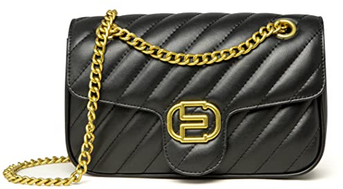 Chrysansmile Gesteppte Umhängetasche für Damen, echtes Leder, leichte Geldbörsen, Handtaschen, Schwarz1