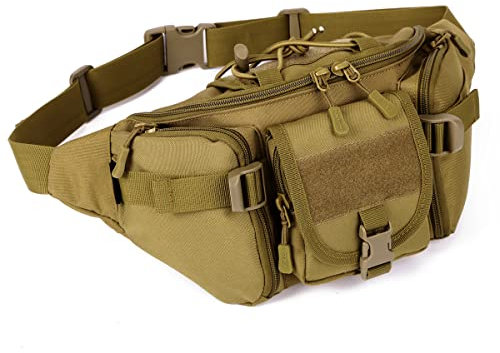 Huntvp Taktische Gürteltasche Sport Hüfttasche Molle Bauchtasche Wasserabweisend mit Reißverschluss für Outdoor Laufen Reise Wandern Radfahren Camping, Braun-L