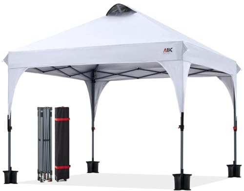 ABCCANOPY 2,5 x 2,5 m paviljong, vattentät, pop-up, trädgårdspaviljong, festival, solskydd, utomhus, baldakin, superkompakt baldakin, med rullbärväska, bonus 4 x viktfickor, 4 x rep, vit (ABC-SHJQ)