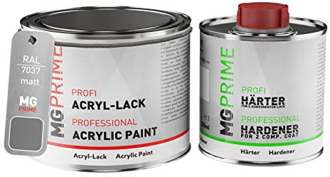 MG PRIME RAL 7037 Staubgrau/Dusty grey Acryl-Lack matt 0,75 Liter / 750 ml Dose inkl. Härter