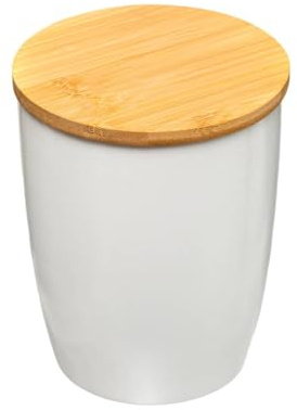 TARRO DE CERÁMICA + BAMBÚ COLOR BLANCO 0,85L|D. 11,5 x H. 14,7 cm