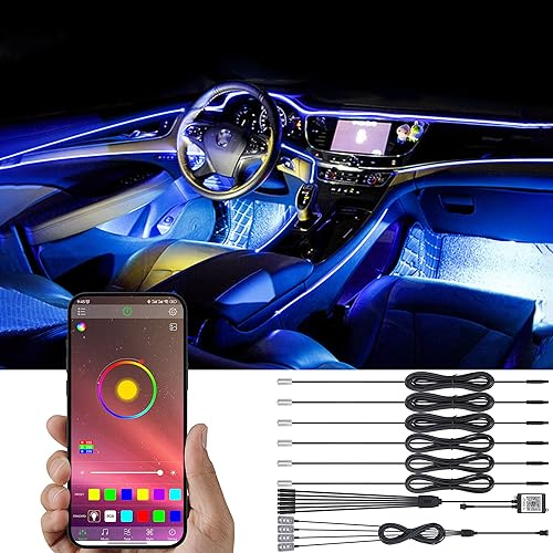 TABEN Umgebungslicht APP Control Auto Atmosphäre Licht Lampe Weiche DIY Refit Glasfaser Band 64 Farben Innenraum Fußraum Beleuchtung Dekorative Leuchte 1W DC 12V 8m