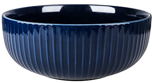 UUEMB Extra Large Salad Bowl, 2800ml Ceramic Fruit Bowl, Stylish Navy Blue Bowl Round Vertical Stripe, Soup Bowl, Serving Bowl for Salad, Fruit, Noodle, Soup(23.5x8.8cm, 95oz)