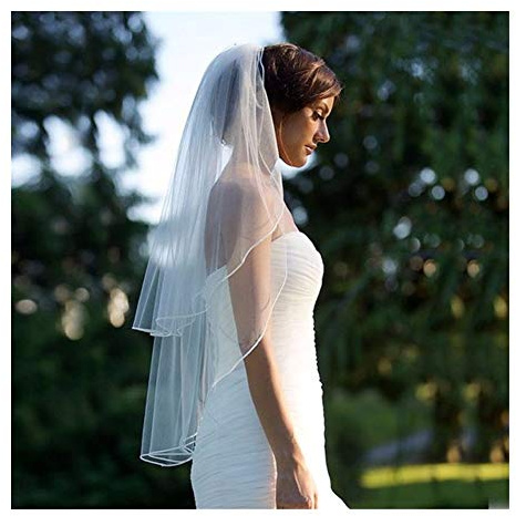 TGRTY Braut Hochzeitsschleier Zwei-Schicht Schleier mit Kamm Hochzeit Vail Fest Farbe Weicher Tüll-Schleier Kurze weiße Elfenbein Frau Brautschleier Wunderschöner Brauttüll (Color : Ivory)