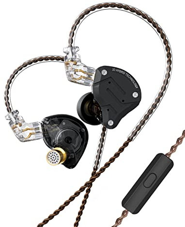 KZ ZS10 Pro en el Monitor de oído, 4BA 1DD KZ Auriculares Multi Conductor en el oído Auricular IEM, Monitor HiFi en el Escenario para Cantante Guitarrista Baterista (Negro Mate con micrófono)