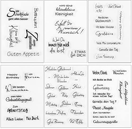 Silikonstempel Deutsche Set,Clear Stamps Deutsche Sprüche,Geburtstag Stempel,Silikon Clear Stempel für DIY Bullet Journal Scrapbooking Fotoalbum Kinder Stempelset (6 Blätter)