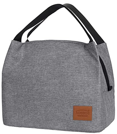 AOSBOS Sac Isotherme Repas Déjeuner pour Homme Femme, 15L Lunch Bag Portable Glacière Souple pour Bureau Travail Pique-nique, Gris