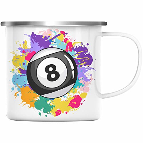 Trendation - Billard Emaille Tasse Geschenk Billardspieler Geschenkidee Emaille Emaille Tasse Pool (Silber)